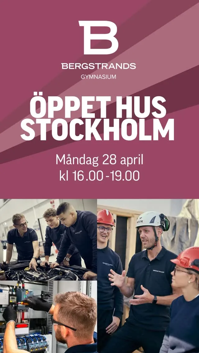 Välkommen på Öppet hus i Stockholm!
Är du nyfiken på Bergstrands Gymnasium och våra program? Måndag 28 april kl. 16.00–19.00 öppnar vi dörrarna till vårt gymnasium i Stockholm!

Träffa våra engagerade lärare, se våra lokaler och få en inblick i hur det är att plugga hos oss. Perfekt tillfälle att ställa frågor och känna av stämningen!

Vi ses där!😌🫶🏻

#bergstrandsgymnasium #öppethus #gymnasiumstockholm #framtidenbörjarhär #yrkesutbildning
