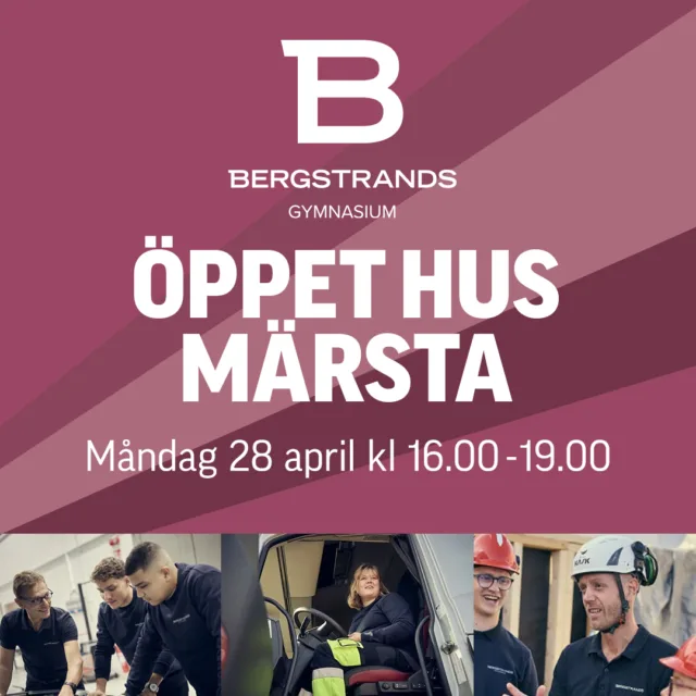 Kom och träffa oss på Öppet Hus den 28 april i Märsta! Ni hittar oss på Östra Bangatan 2, ett stenkast från stationen. 

Ni kommer att få möjlighet att tjuvkika👀 på bygget som blir klart till höstens skolstart och självklart bjuder vi på korv 🌭

Här får du veta allt om våra utbildningar:

🏗️ Bygg och anläggning
Bli snickare, golvläggare eller maskinförare!

🚚 Fordon och transport
Bli lastbilschaufför!

Välkommen😍

#Framtid #Gymnasieval #ByggAnläggning #FordonTransport #DinFramtidBörjarHär